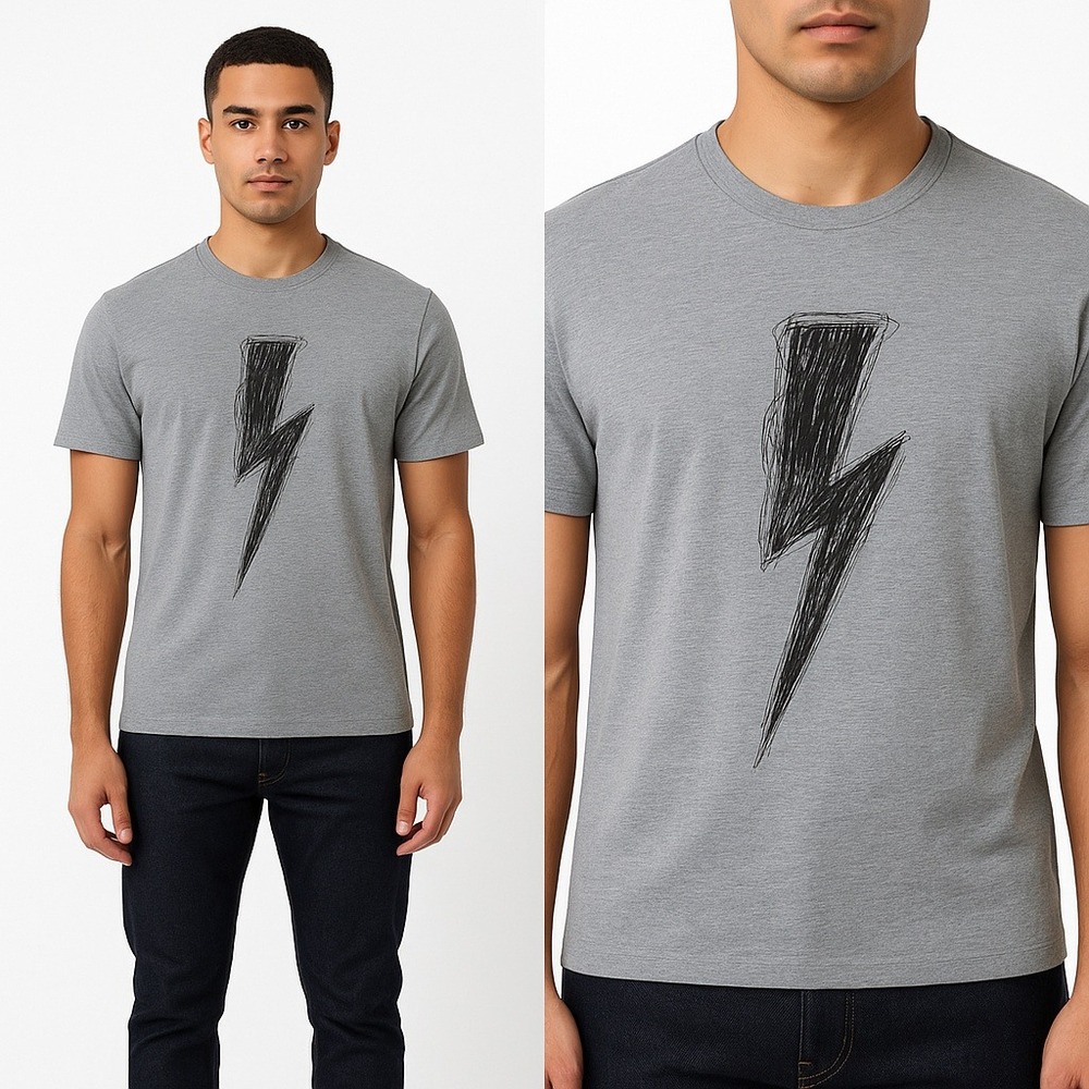 Neil Barrett Lightning Bolt Scribble- Men T-Shirt Gray - Size: XL
